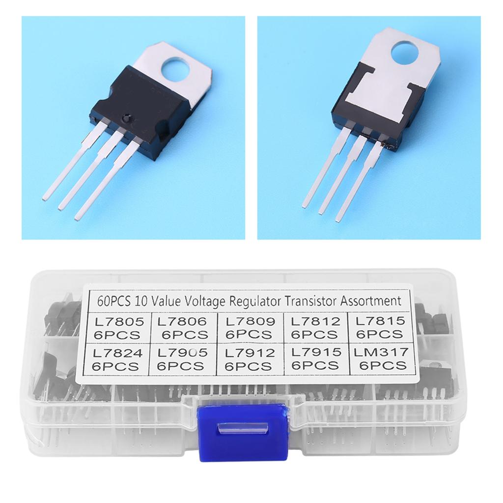 60pcs 10 Values L7805CV LM317t Transistor Assortment Kit Set With Storage Box
