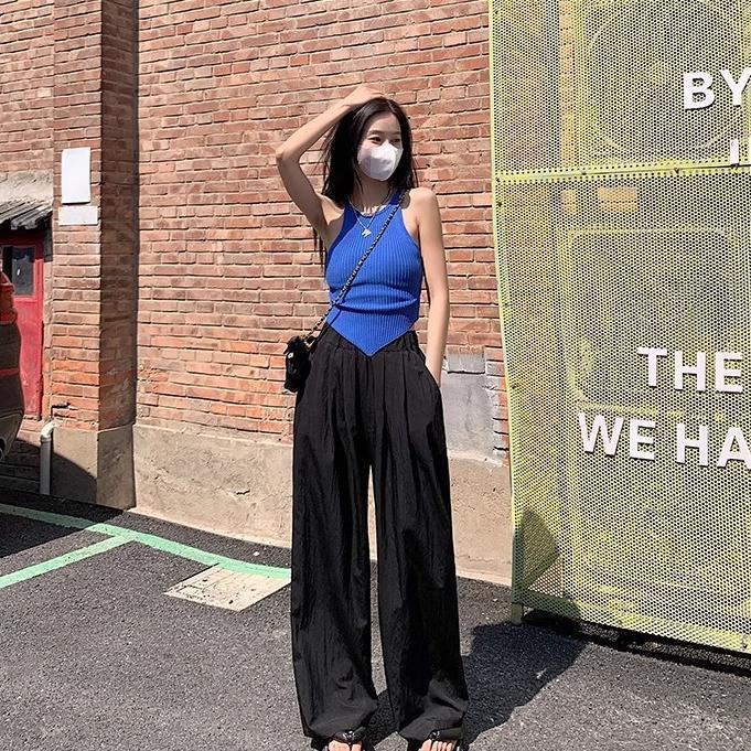 Apricot Yamamoto wide-leg pants women's summer new gentle wind high waist loose and thin lazy wind casual pants