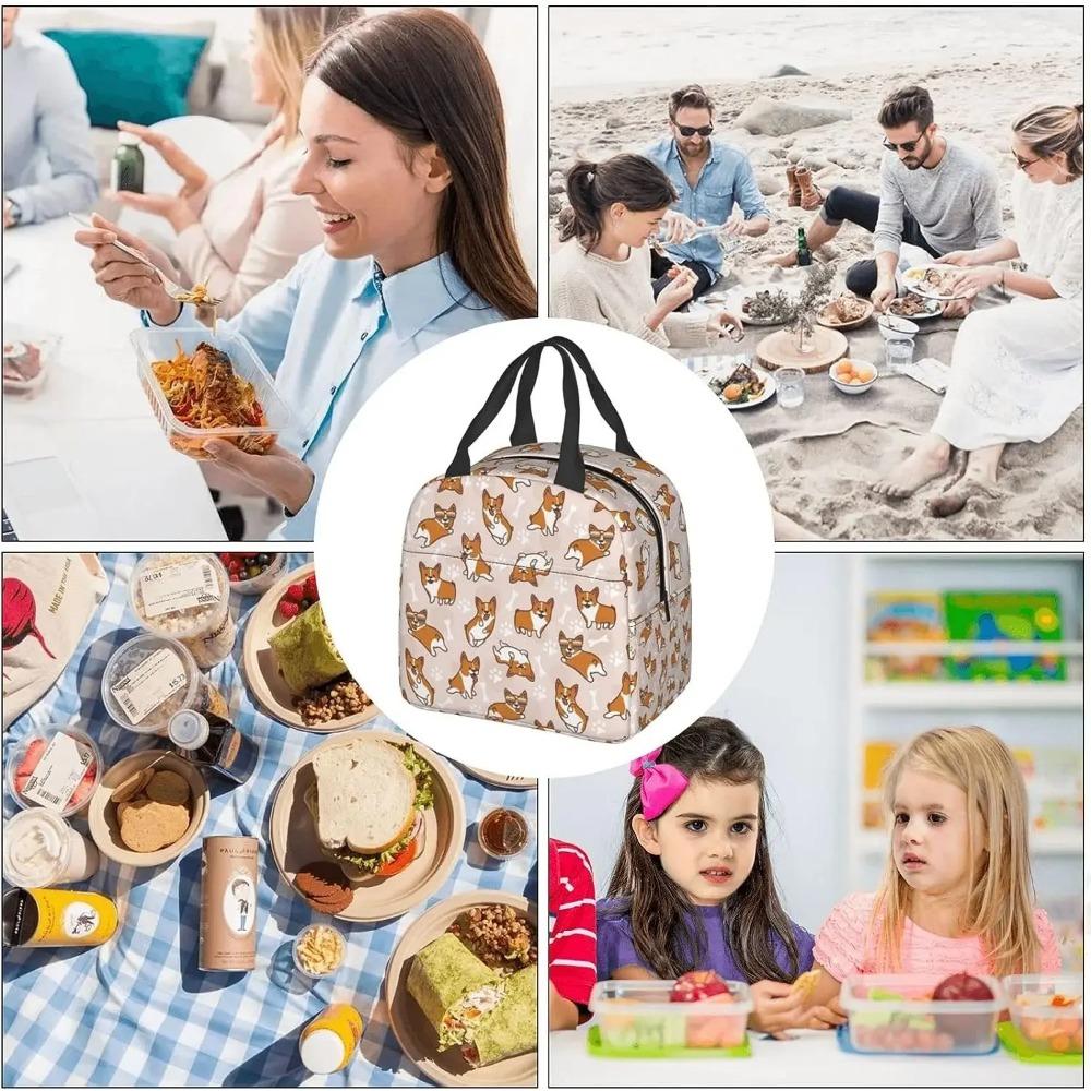 Corgi Isolierte Lunchtaschen mit Tasche für Jungen Mädchen Wiederverwendbare Kühltasche Hund Thermische Lunchbox für Schule Reise Picknick Strand