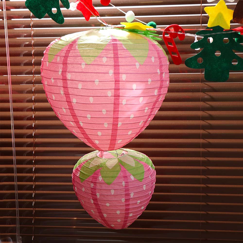 3D Pink Strawberry Lantern Handheld Special-shaped Paper Lantern Fruit Theme Ornament Hanging Lantern Ball Party Decoration