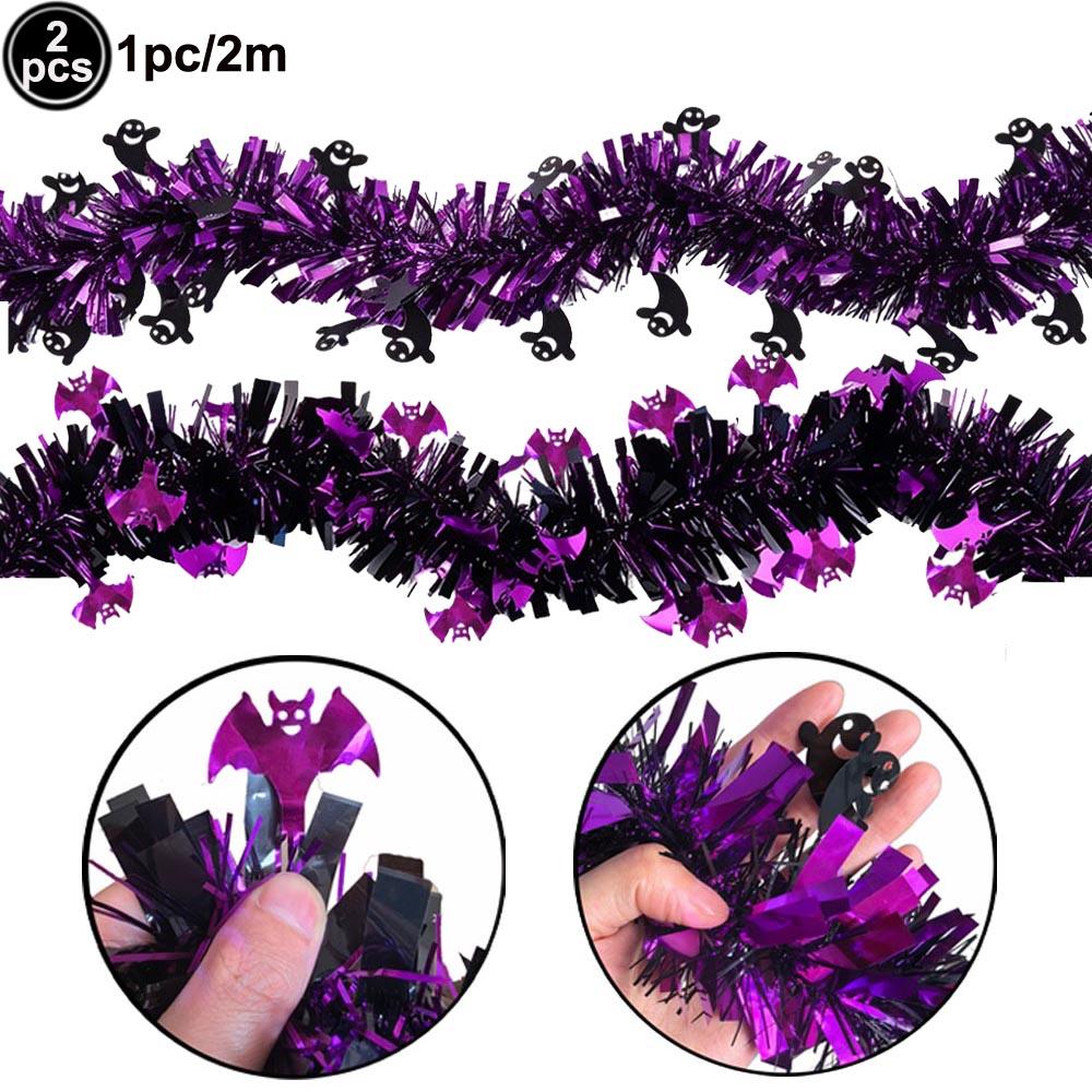 Halloween Foil Fringe Curtain Tinsel Garland Pumpkin Ghost Bat Boo Print Photo Backdrop Halloween Party Door Wall Hanging Decors 5