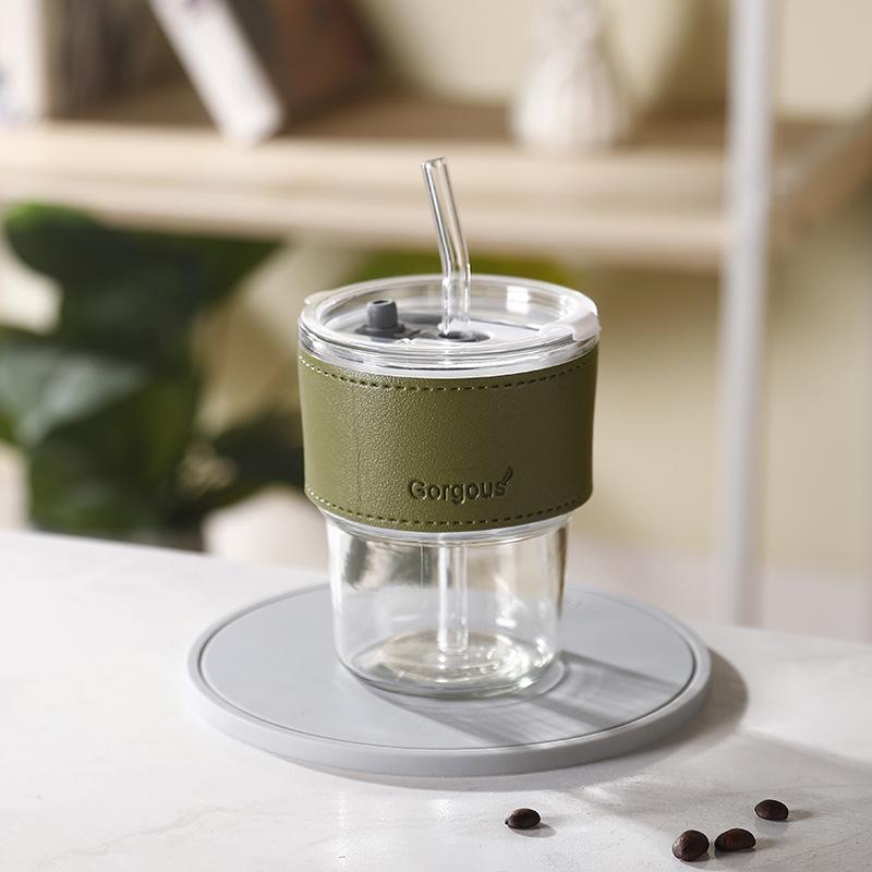 400ml With Straw Glass Cup Portable Borosilica Glass Tea Bottle Coffee Juice Cup Outdoor Travel Tea Mug Water Bottle 400ml