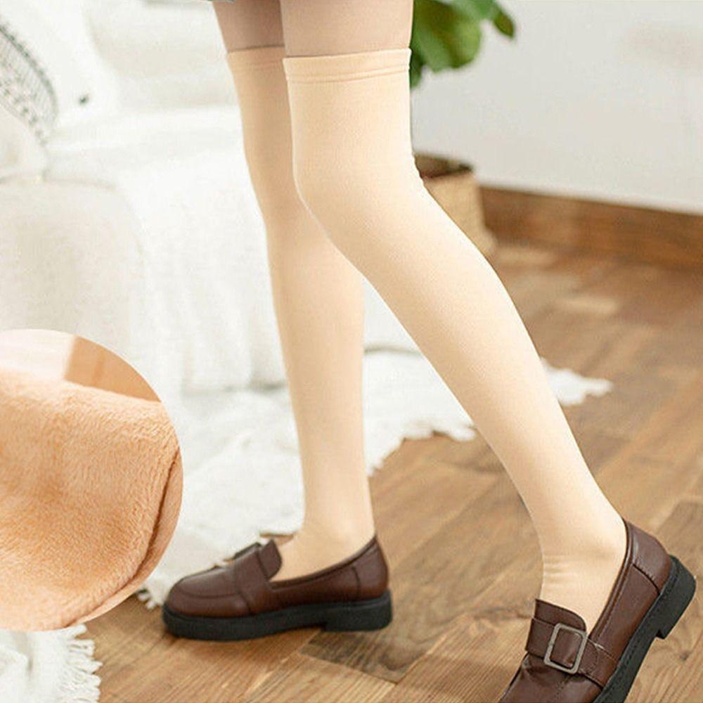 Einfarbig JK Mädchen Polyester Winter Thermosocken Überknie Socken Oberschenkelhohe Socken Damen Strümpfe
