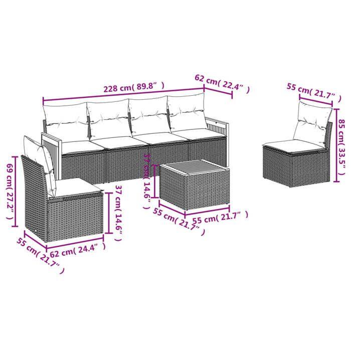 VidaXL Garden Lounge Set with Cushions 7 Pcs, Patio Sofas, Furniture Set, Outdoor Terrace Furniture, Grey 3259953
