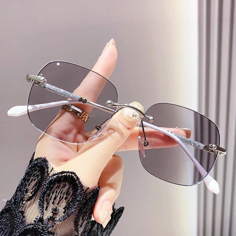 High-End Women's Blue Light Blocking Frameless Myopia Glasses with Color-Changing Starry Sky Design