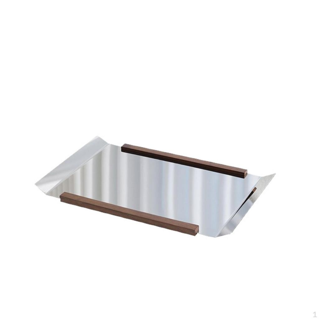 Stainless Steel Tray with Wood Strips Reflective Mirrored Display Modern