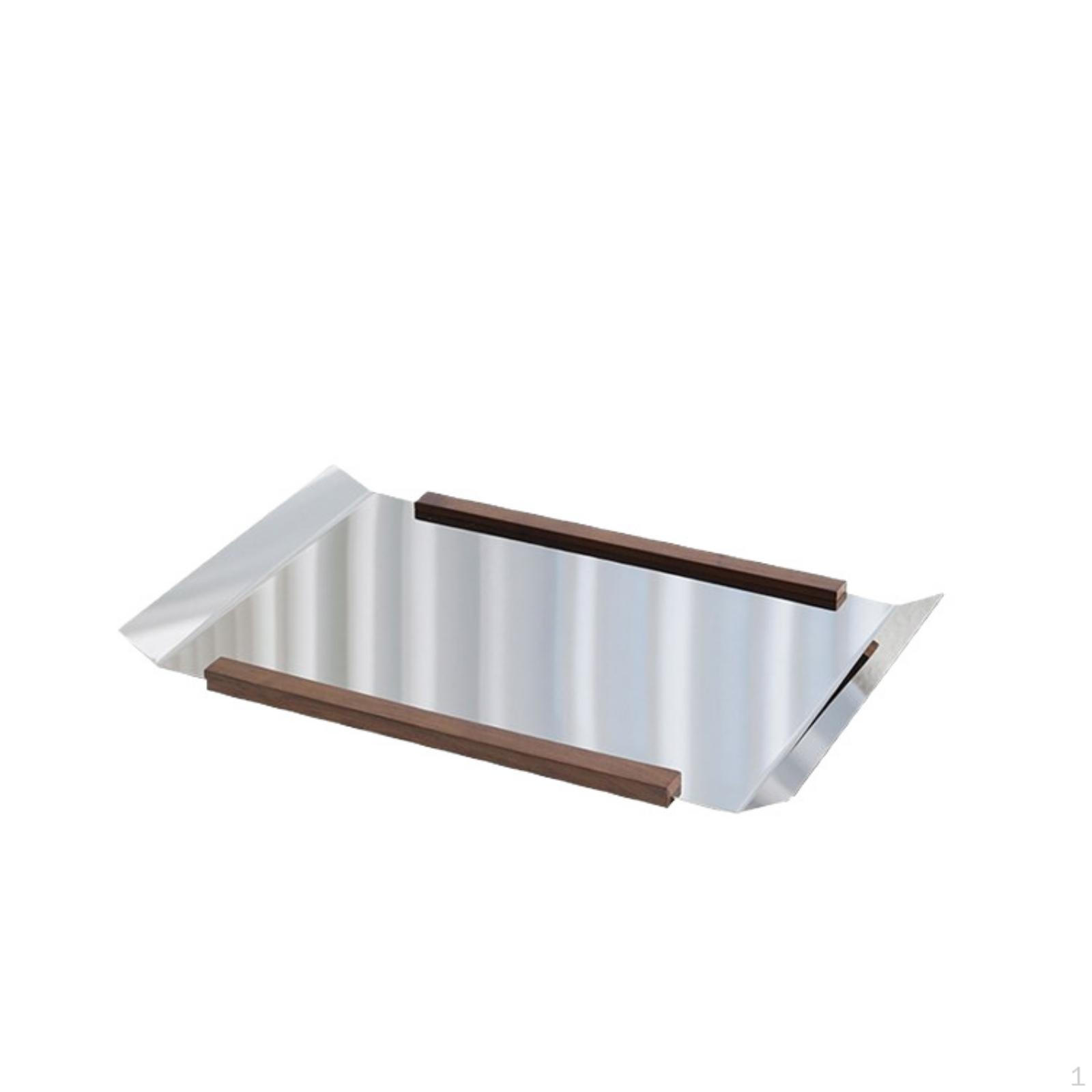 Stainless Steel Tray with Wood Strips Reflective Mirrored Display Modern