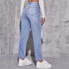 Ripped Straight Leg Jeans Women High Waist