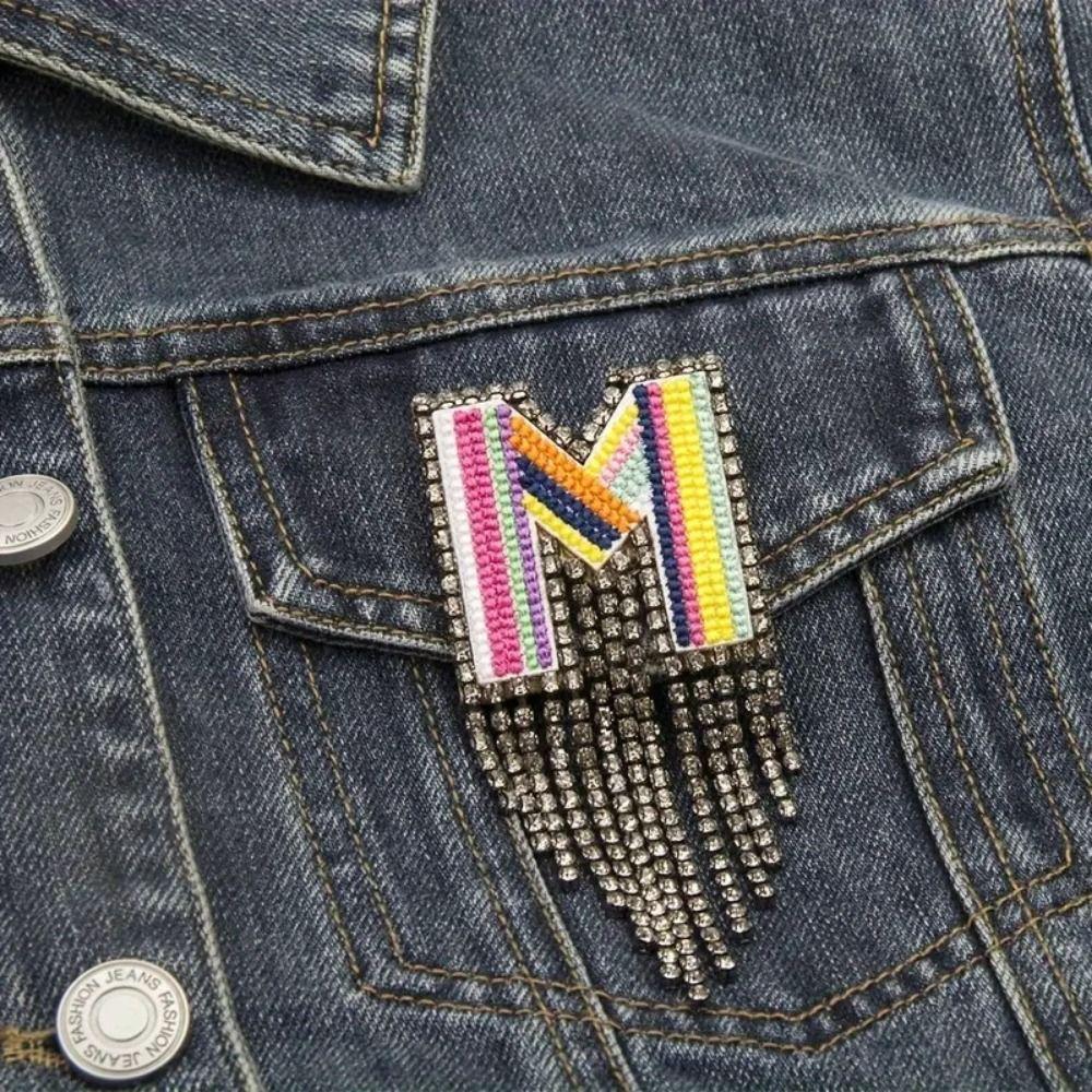Embroidery Rhinestone Tassel  Brooch Creative Banquet Clothes Pin Trendy Letter Clothes Pin  Unisex