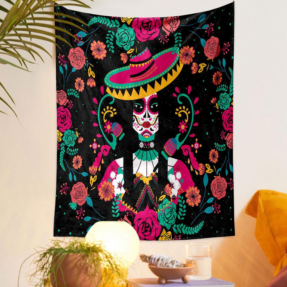Day of the Dead Skeleton Art Decor Patterned Tapestry Home Decor, Suitable for Bedroom and Living Room, Gift