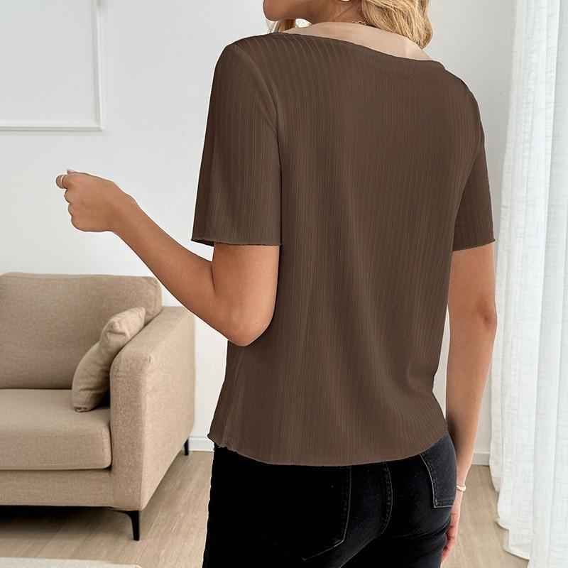 YYFS Women's Fashion Casual Summer Spring Colour Block Print Short Sleeve O-Neck Blouses & Shirts