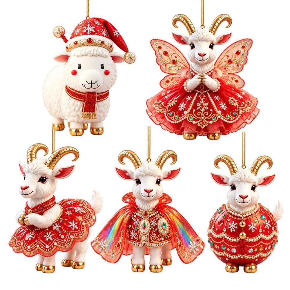 2D Flat Goat Hanging Ornament Set Shining Artificial Rhinestone Animal Hanging Decoration Acrylic Simulation