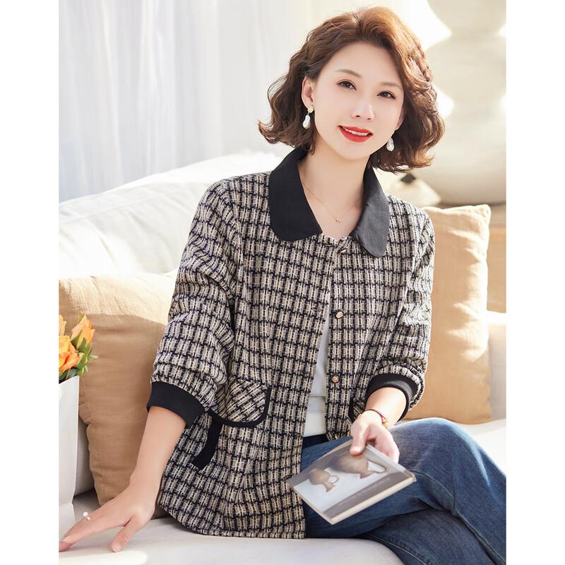 Past Mid-Aged Women's Plaid Lapel Jacket