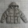 Mens Thick Cotton Puffer Jacket With Detachable Hood Square Front Pocket Warm Winter Outerwear