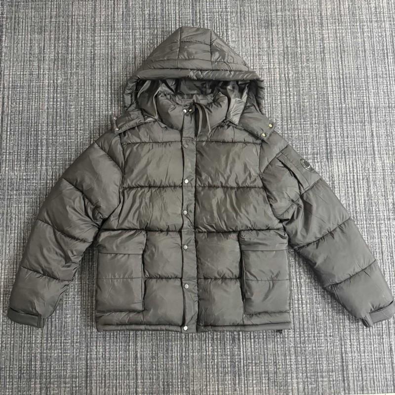 Mens Thick Cotton Puffer Jacket With Detachable Hood Square Front Pocket Warm Winter Outerwear