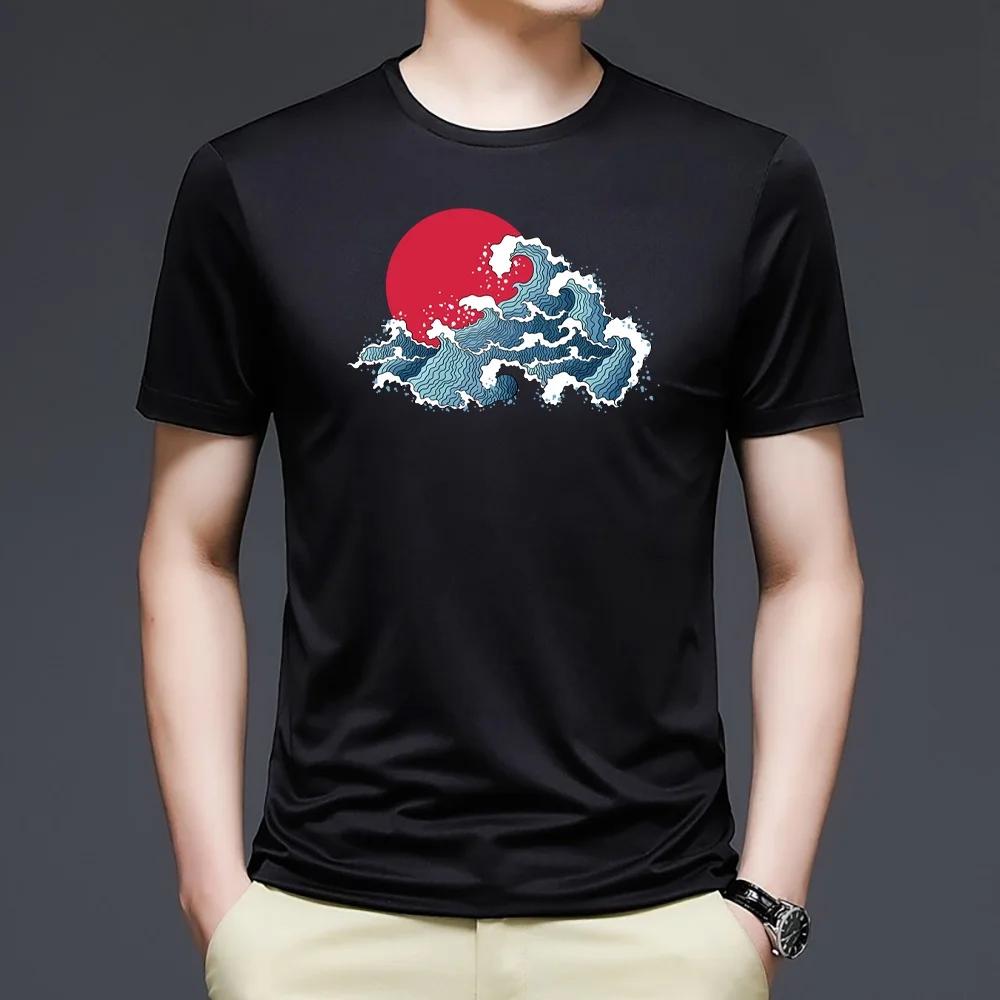 

Футболки Повседневная одежда Лето Мужские Футболки с коротким рукавом Мода Принт волны Круглый вырез Мужские Хип-хоп Уличная одежда Приталенный Мягкий Пуловер XXXXXL чёрный