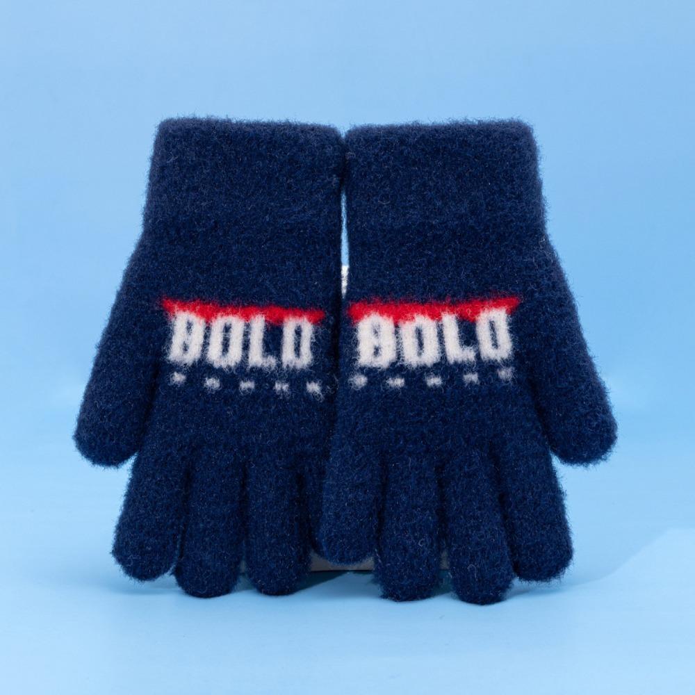 

5-10 Years Elastic Full Finger Mittens Thicken Velvet Warm Mittens Winter Children Baby Gloves темно-синий