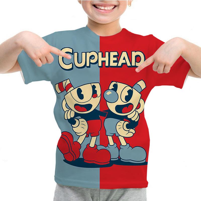 Dětské oblečení Dětské anime tričko Harajuku Kluci Dívky Kreslená trička Potisk Cuphead Mugman Letní topy s krátkým rukávem