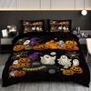 3Pcs Halloween Bedding Set Evil Pumpkin Ghost Cat Design Duvet Cover & Pillowcases Included Perfect Holiday Decor Gift