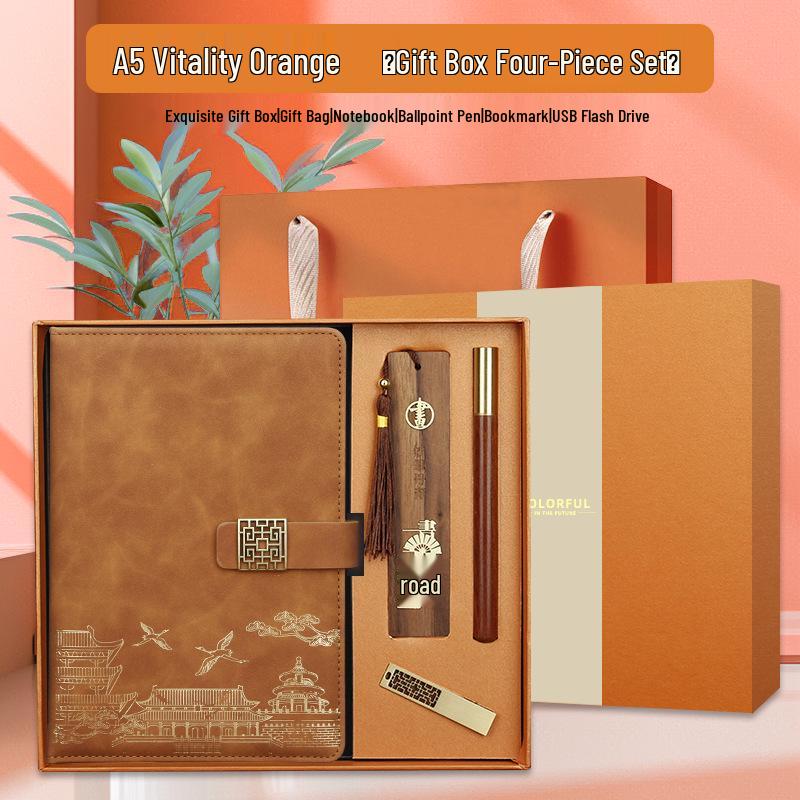 Custom Logo Cultural Creative Notebook & Wooden Bookmark Gift Set