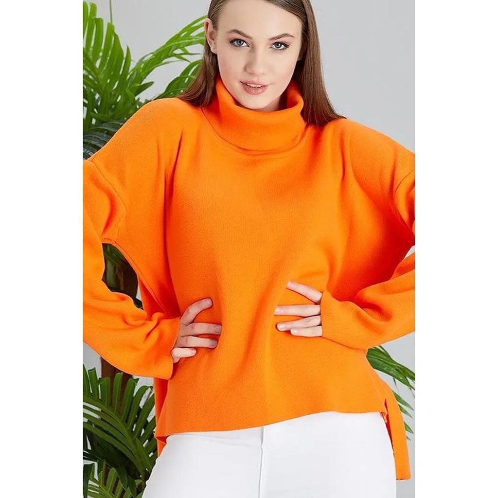 Tunique en tricot orange surdimensionnée à col roulé