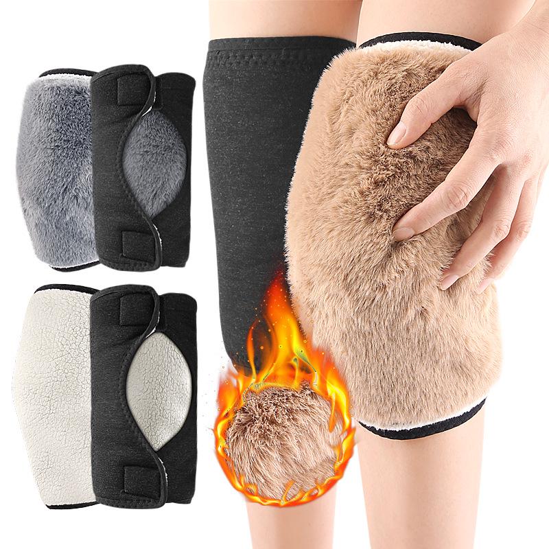 Unisex Double-Layer Lambswool Knee Pads - Thickened, Velvet, Velcro Fastened, Warm Insulation for Autumn/Winter