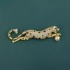 Western Liang Leopard Brooch: Zircon & Freshwater Pearl Pin