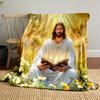 Holy Figure with Angels and LightFlannel Blanket for Bedroom, Living Room, Sofa, and Nap
