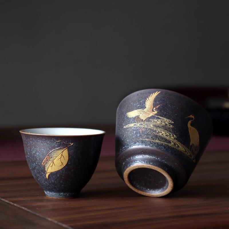 Silver Spot Black Ceramic Tea Cup Vintage Rough Ceramic Small Teacup Tea Marigold Household Ceramic Kung Fu Tea Set