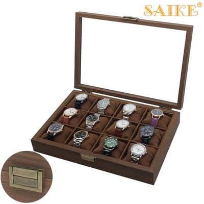 [Retro Edition] Aufbewahrungsbox für Uhren aus Schwarznussholz mit Kissen aus Seidenbaumwolle, 12-Fächer-Ausstellung & Geschenkverpackung