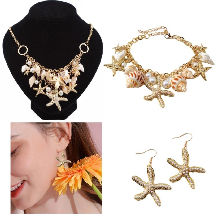 Mermaids Costume Jewelry Set Starfishes Seashells Conch Bracelet Necklace Shell Earrings Beach Jewelry Set for Women