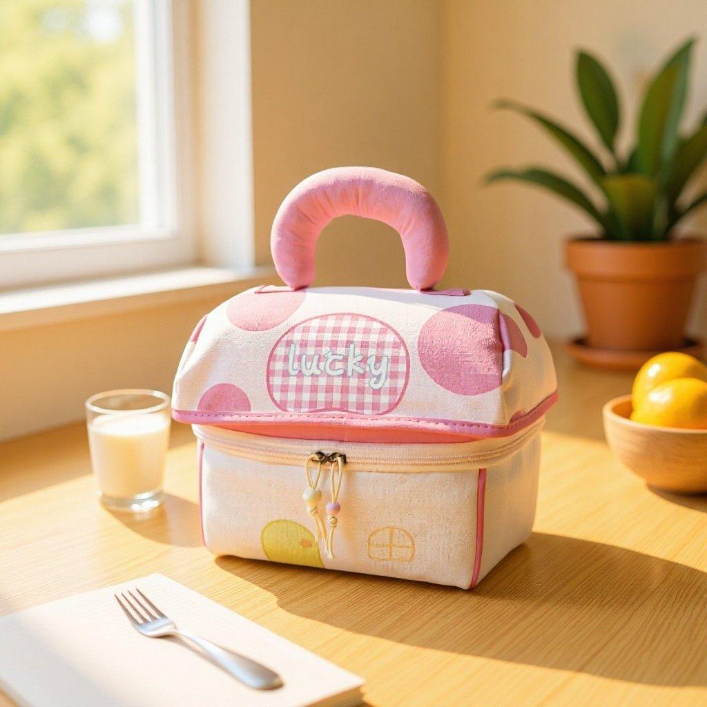 Portable Cosmetic Bag Makeup Storage Bag Organizer with Handle, Pink Blue Polka Dot Design