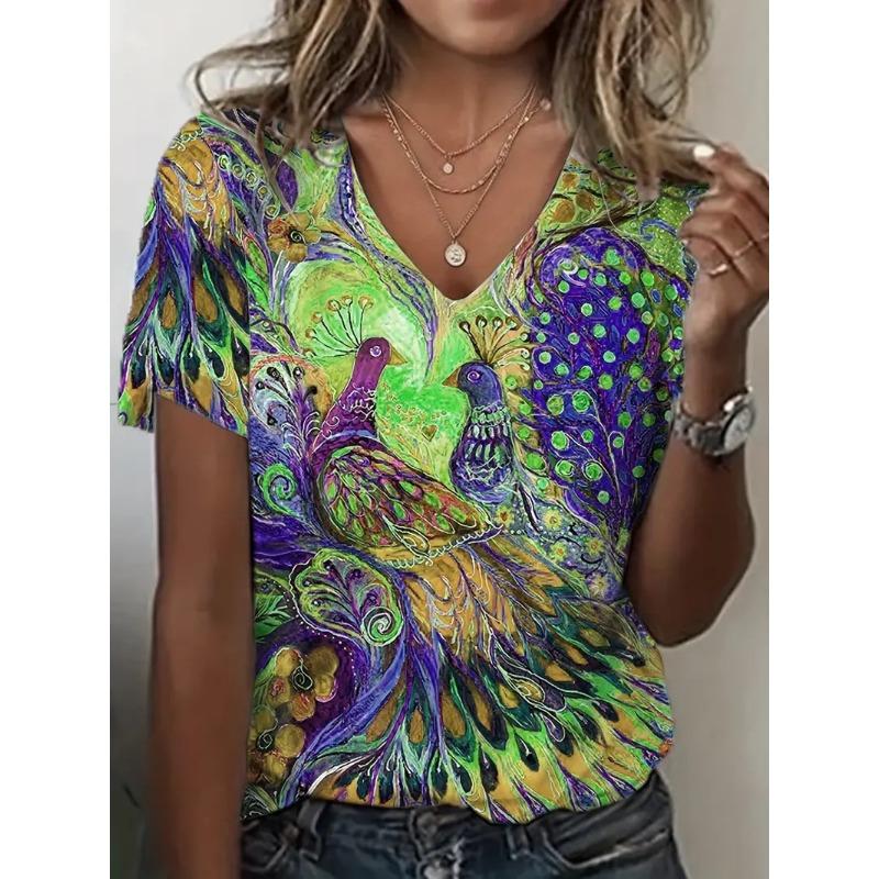 

Летний топ с V-образным вырезом и 3D принтом с изображением животного феникса, модная повседневная женская футболка с коротким рукавом 5XL