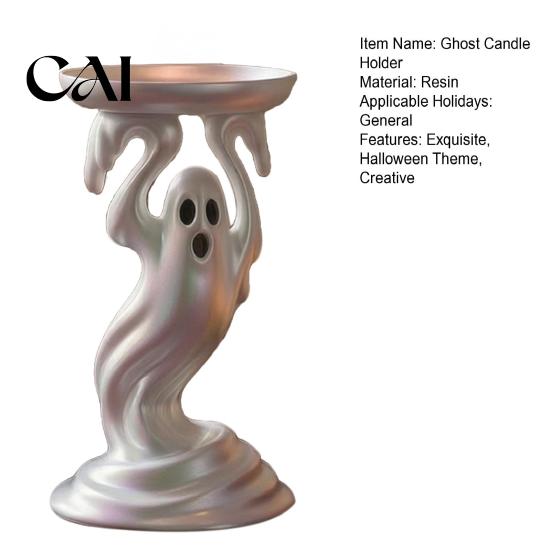 Unique Resin Crafts Cute Ghost Candle Holder, Iridescent Spooky Pedestal for Figurine Taper Candles, Gothic Candlestick Stand Home Table Decor