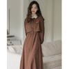 Elegant French Retro Waist-Cinched Corduroy Dress for Women - Slimming, Two-Piece Faux Design for Spring and Autumn