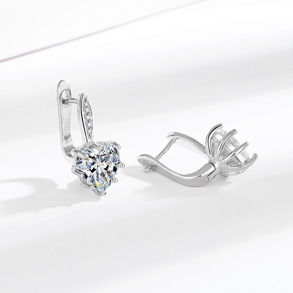 Cute Female White Zircon Stone Round Heart Hoop Earrings Vintage Fashion Gold Silver Color Wedding  For Women