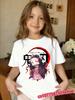 Vintage Demon Slayer Kid Tshirt Tanjiro Nezuko Inosuke Retro Print Oversized Pure Cotton Short Sleeve Casual Wear