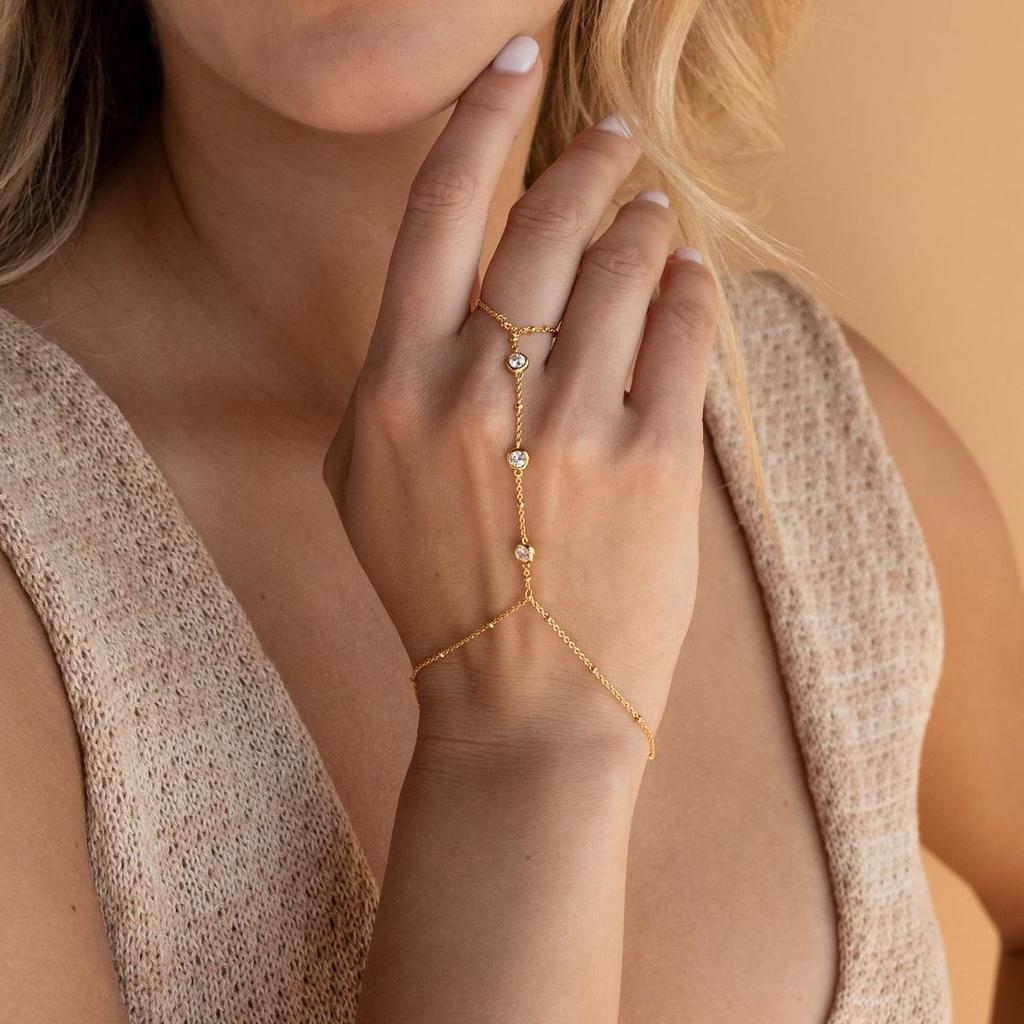 Braccialetto Anello Mano Delicato Placcato Oro Catene a Maglia Fatte a Mano Braccialetti a Pettorina Gioielli per Mano da Donna Regalo Trendy