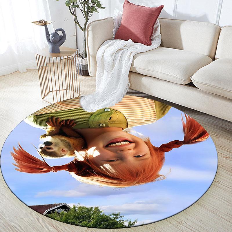 Pippi Character Pattern Round rug,Carpet Rug for Living Room Bedroom Playroom ,Non-slip Floor Mat,Holiday Gifts and Birthday Gifts.
