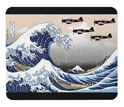 Mouse Pad Featuring a Zero Fighter and Katsushika Great Wave Off Photopad Fighter Plane Hokusai's "The Kanagawa" (Japanese Series)
