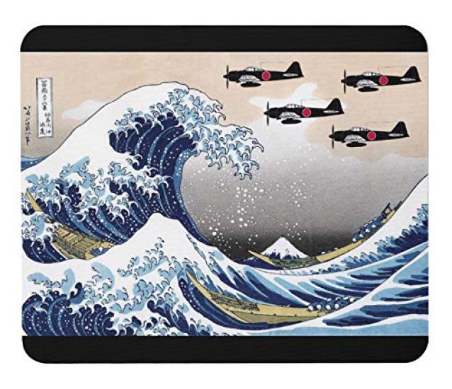 

Mouse pad featuring a Zero fighter and Katsushika Great Wave off Photopad Fighter Plane Hokusai s The Kanagawa (Japanese Series)