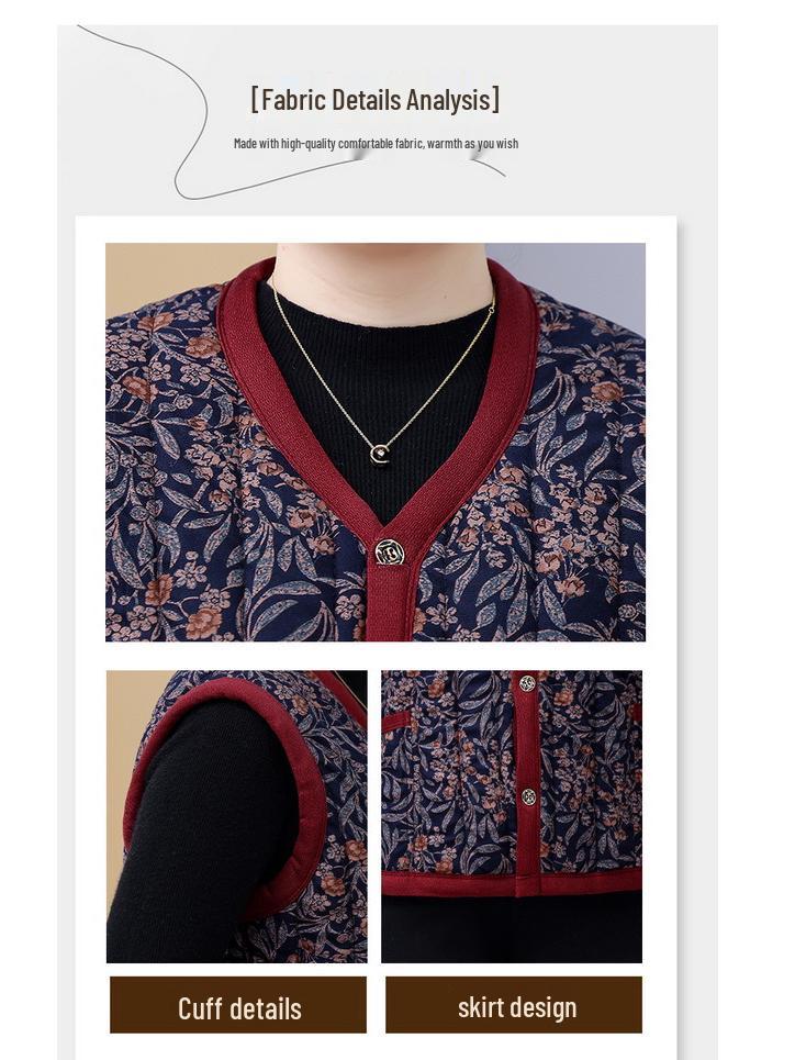 Warm Plus-Size Camel Down Vest with Fleece Lining for Middle-Aged and Elderly Women