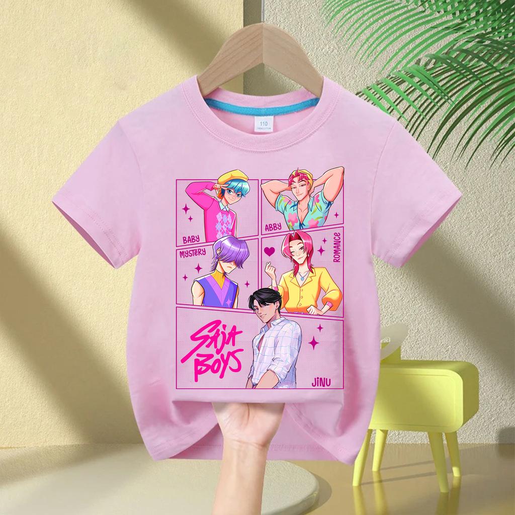 KPop Demon Hunters Saja Boys Cartoon Boys Girls T-shirt 2026 Round Neck Print Fashion Casual Top Children's T-shirt Clothing