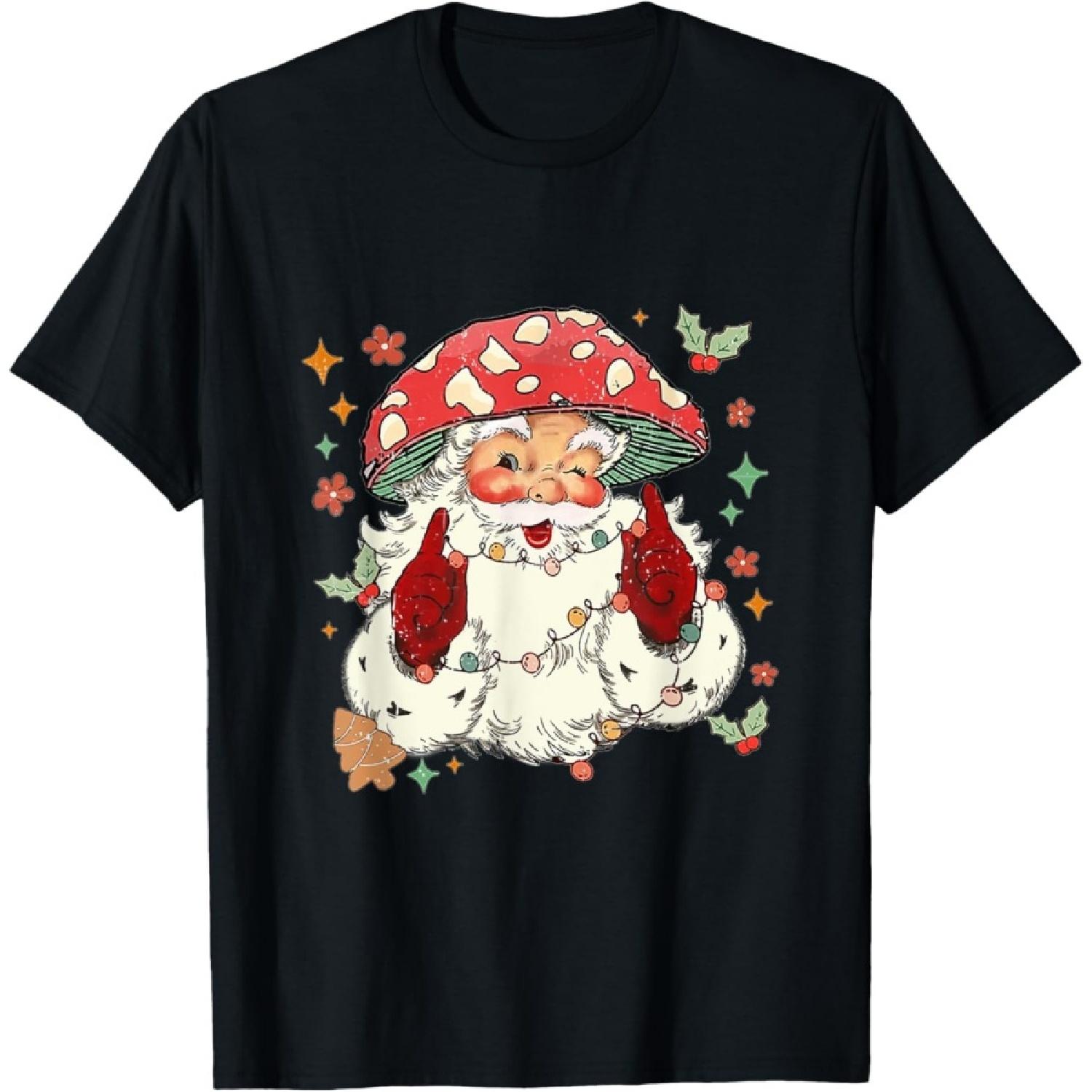 Cool Vintage Christmas Mushroom Santa Claus Face T-Shirt S