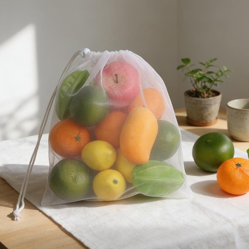 Drawstring Net Bag Vegetables Fruits Sundries Storage Pouch Drawstring Closure Stretch Storage Bag Household Goods