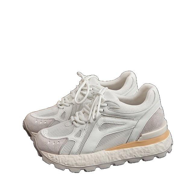 Double net anti-skid heightening 5CM small white shoes lightweight and versatile sports and leisure shoes women's 2025 autumn new muffin shoes