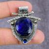 Natural Blue Jade, Blue Topaz Gemstone 925 Sterling Silver Pendant 2.22" ET-1459