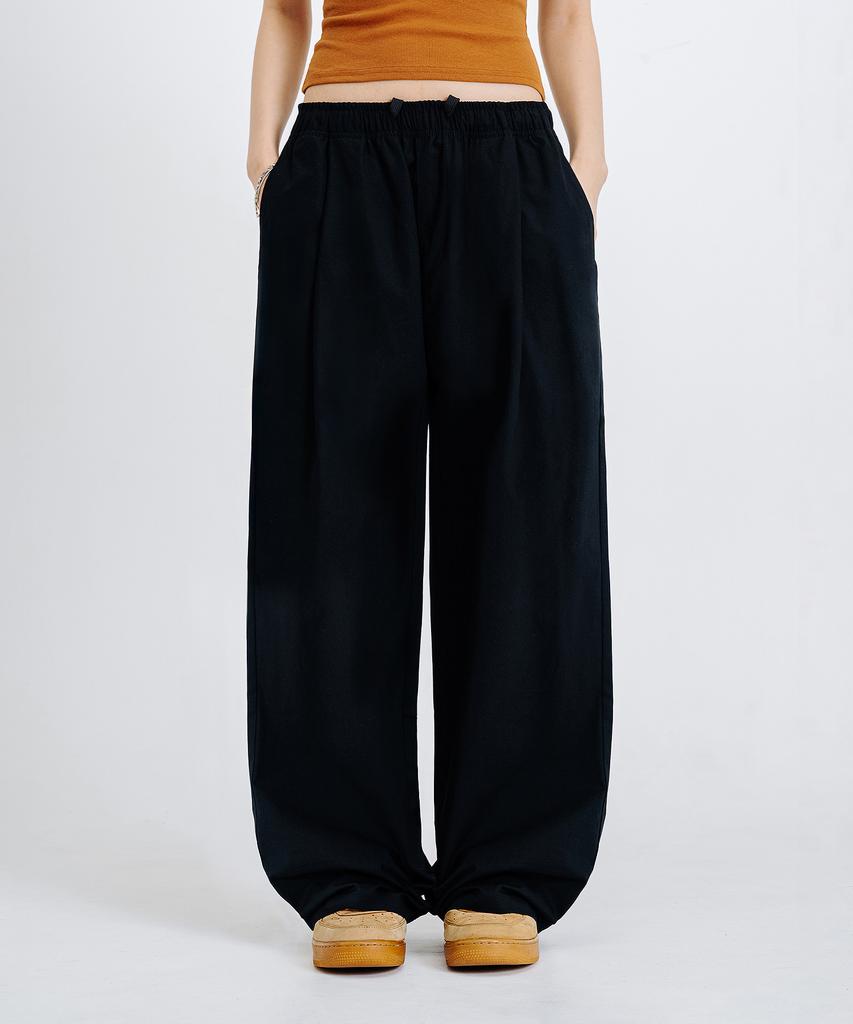 LEMAIN SECOND Linen-Like Elastic Waist Wide Pants [Black]