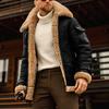 Men Jacket Contrast Color Patchwork Plush Lining Turndown Collar Zipper Coldproof Winter Faux Fur Outerwear Streetwear