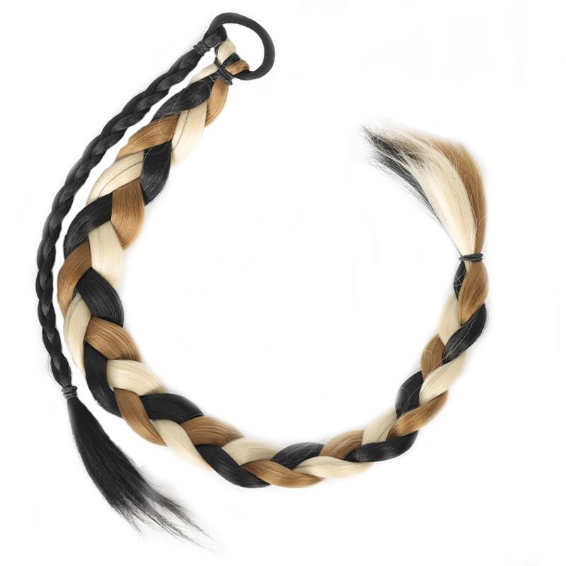 Perucă de femeie cu coadă de cal cu împletitură lungă de aluat prăjit de culori amestecate